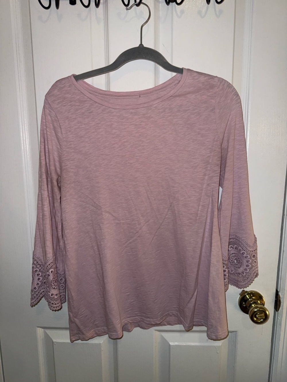 LOFT Dusty Pink Long-Sleeve Top with Lace Trim
